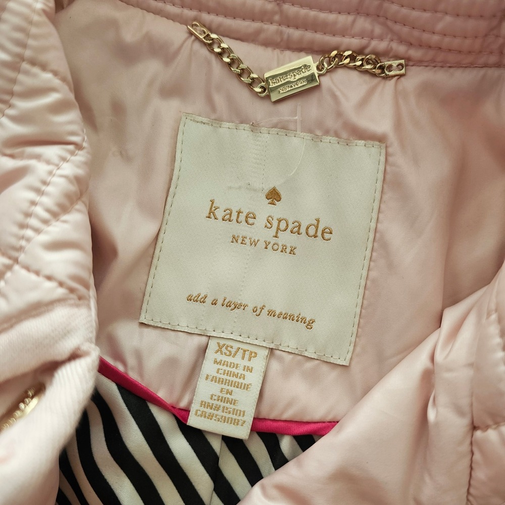 Kate Spade XS Pink Quilted Jacket Peter Pan Collar Snap Front Coat Coquette Prep - Picture 3 of 10